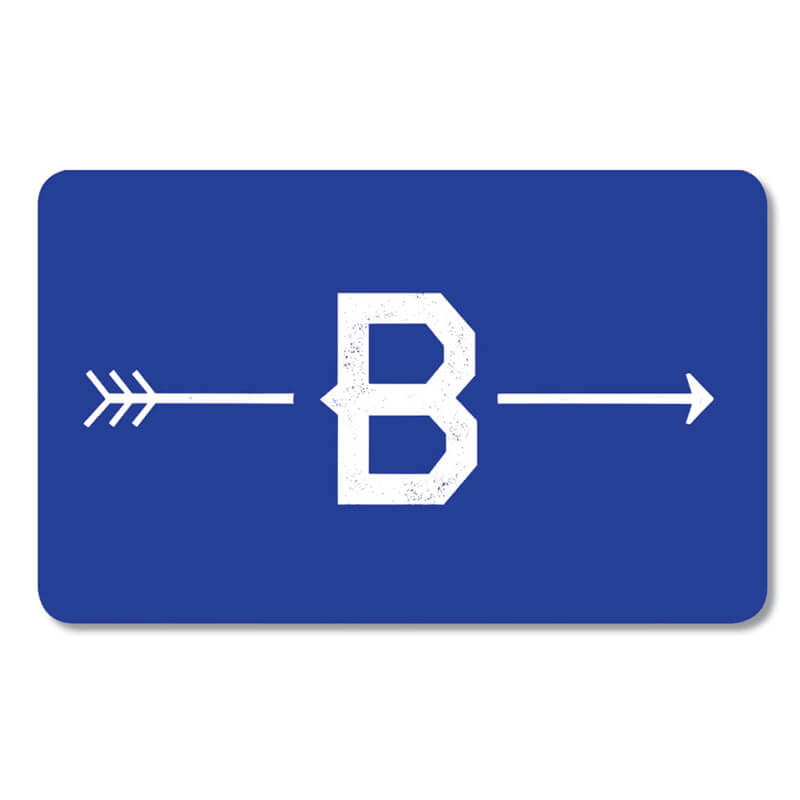 Bivouac Hotel key card, Blue with white B.