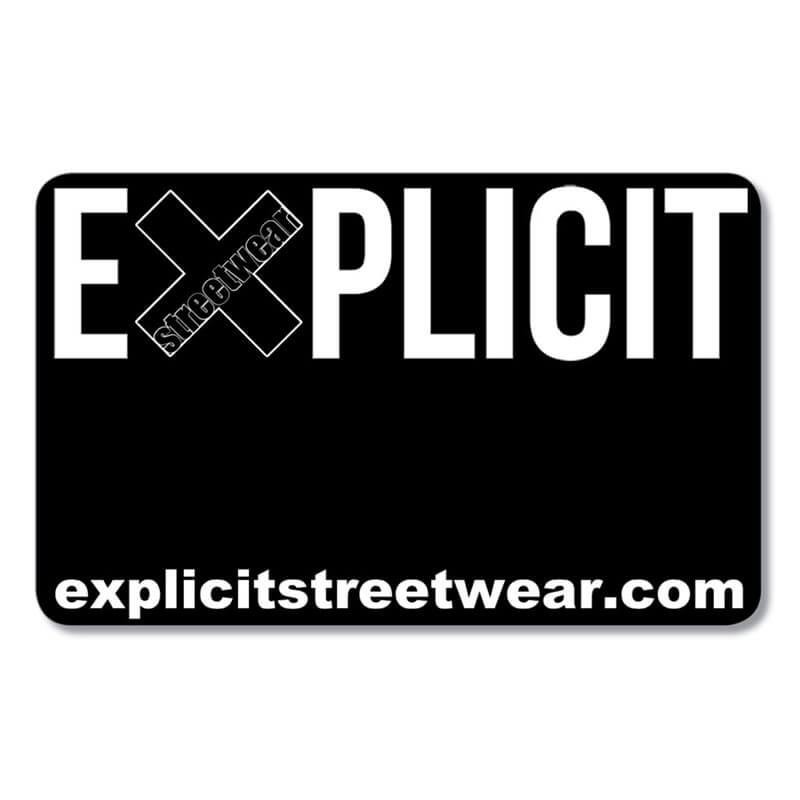 Explicit Streetwear git card. Black with white logo.