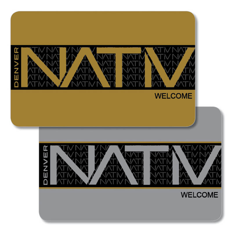 Nativ Hotel Denver key cards. Gold and Silver.