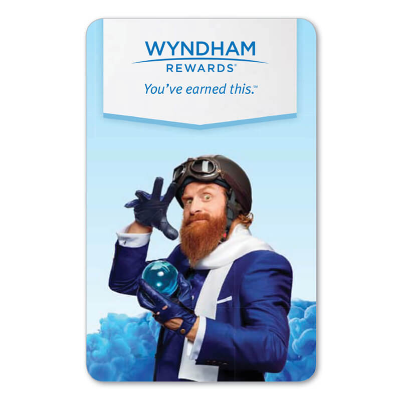 Wyndham Reward Hotel Key Card. Wyzard with goggles.