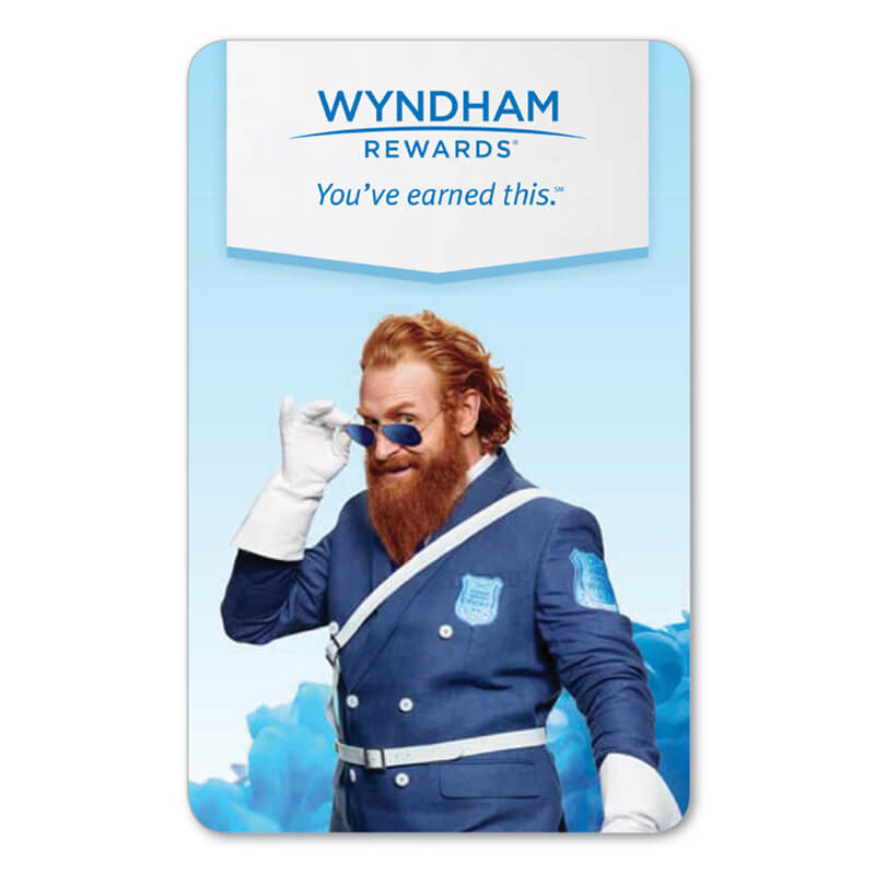 Wyndham Rewards Hotel Key Card. Wyzard with sunglasses.