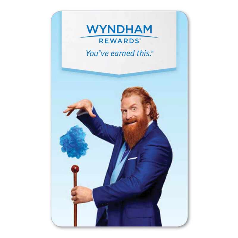 Wyndham Rewards Hotel Key Card. Wyzard with cane.