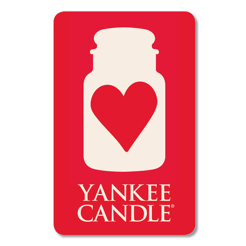 Yankee Candle gift card. Red with white jar and red heart.