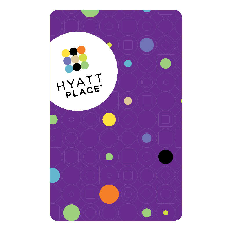Hyatt Place purple hotel key card.